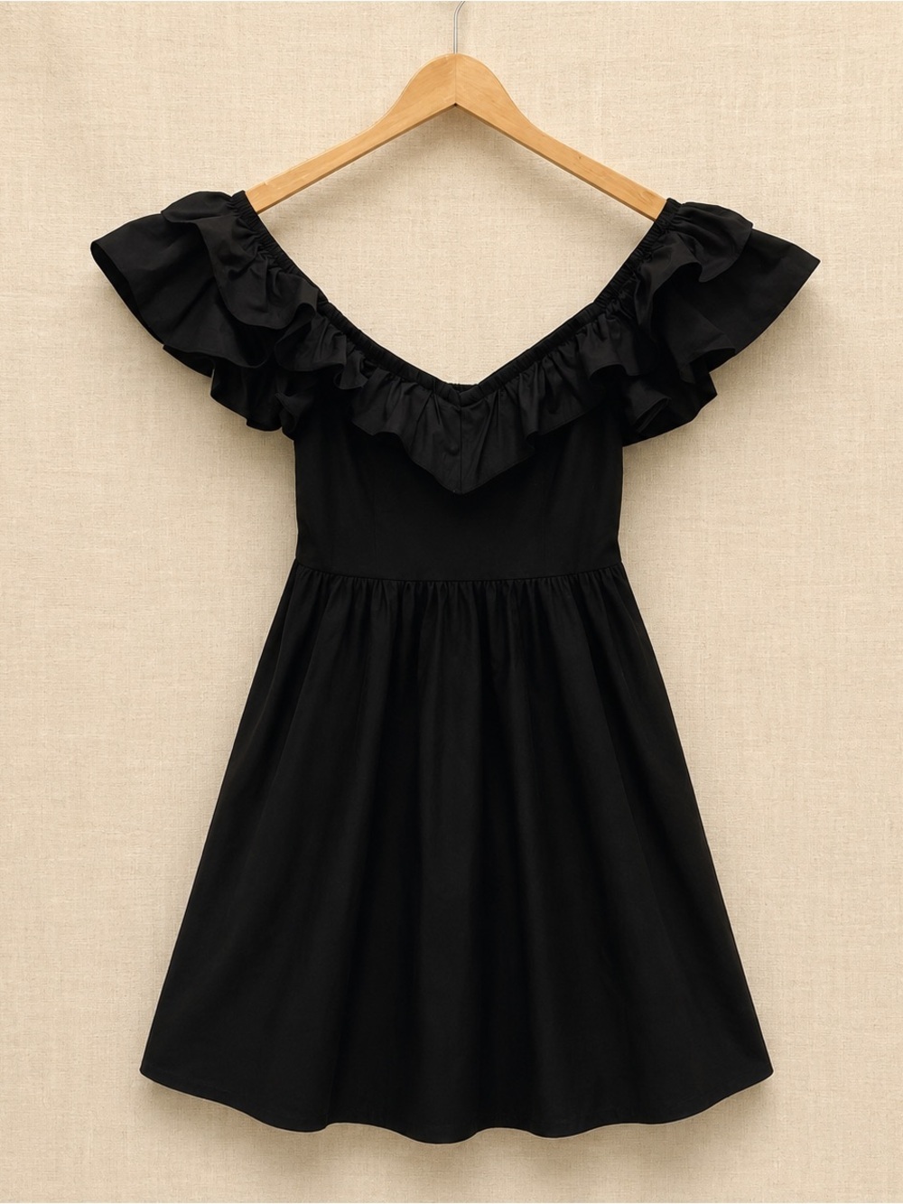 Hill House Black Ruffle Sleeve Mini Dress Cotton Stretch Pockets Size Small